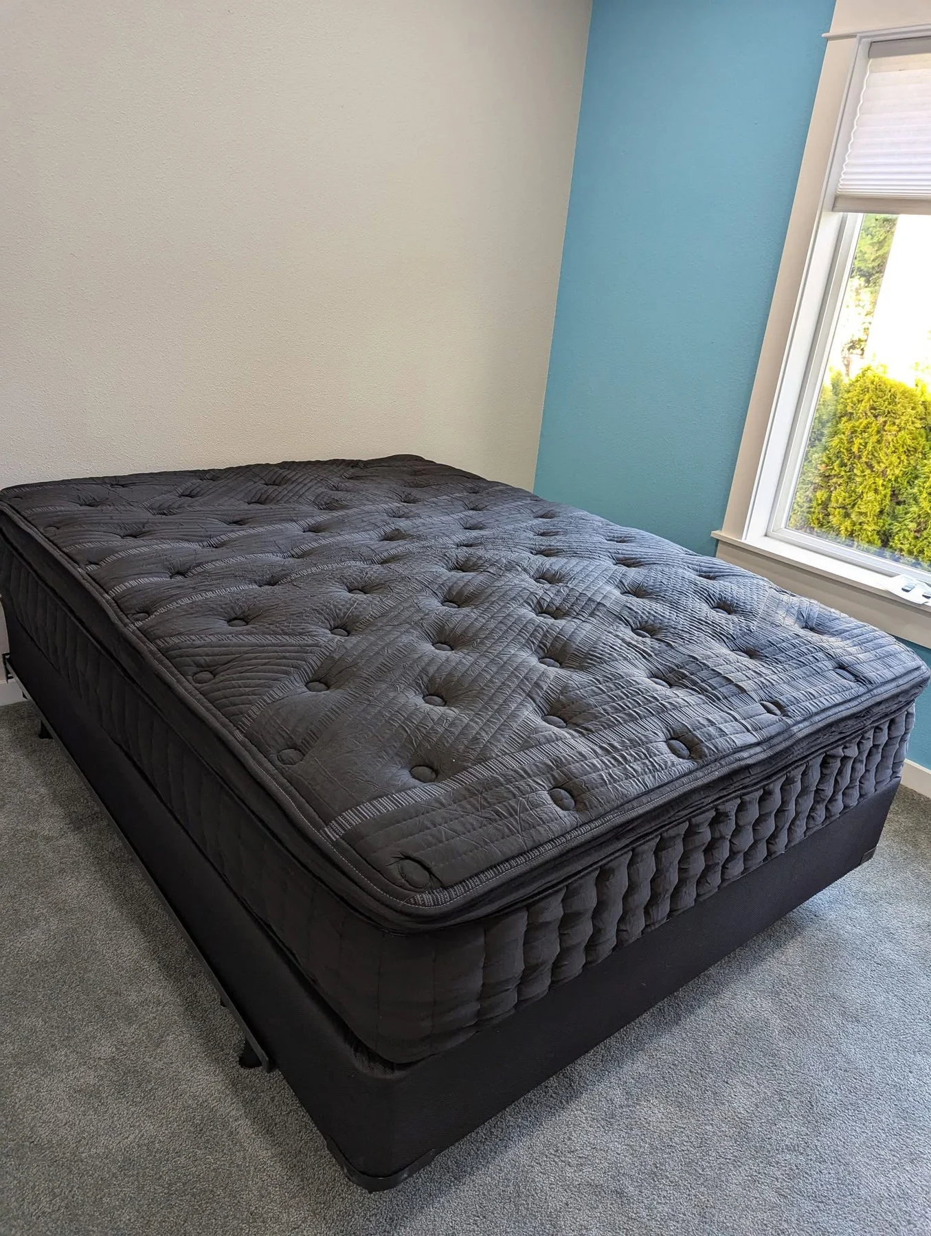 Dark tufted mattress available at Mattress By Appointment Willis